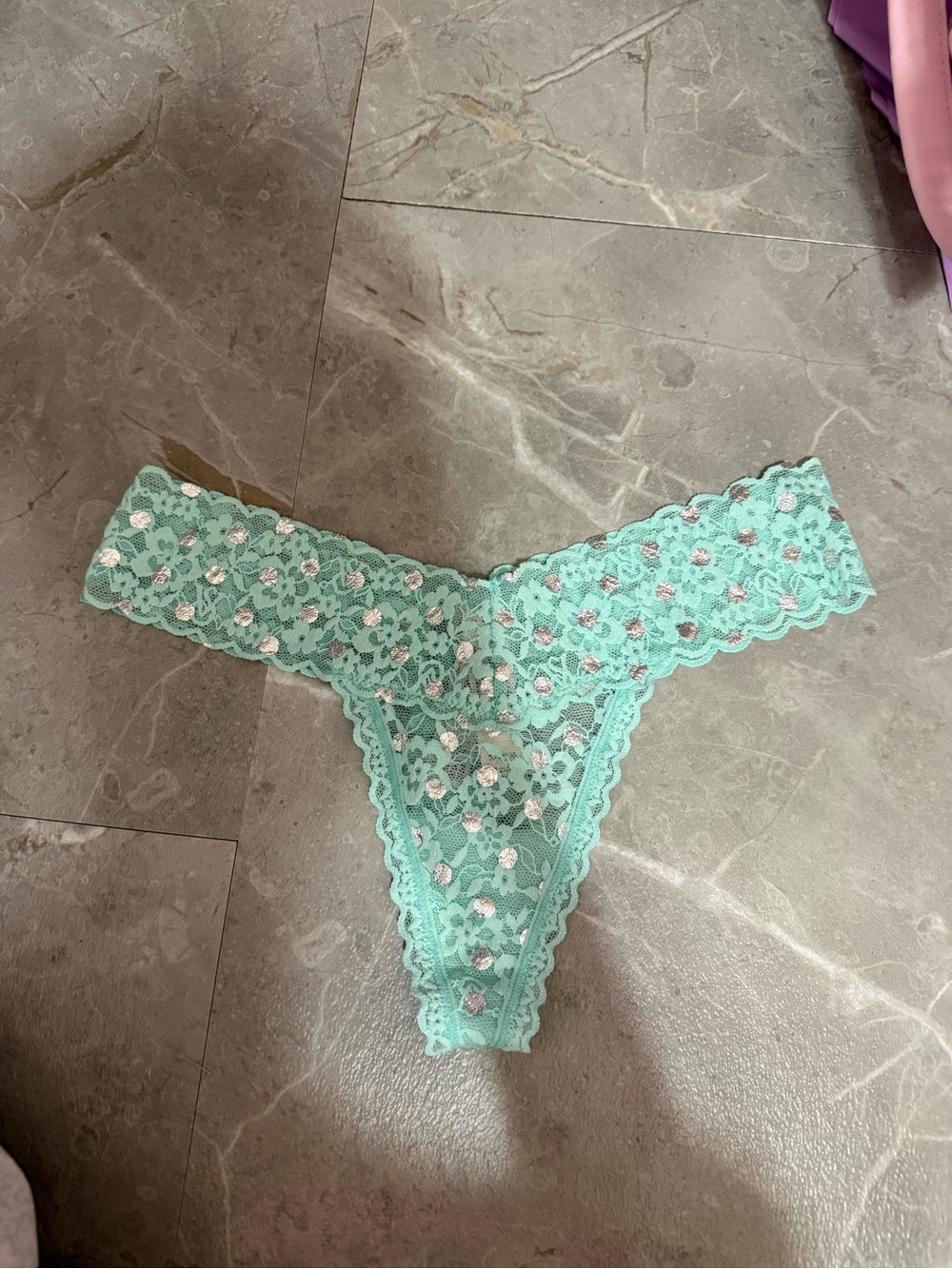 Victoria's Secret Mint Green Floral Lace Thong
